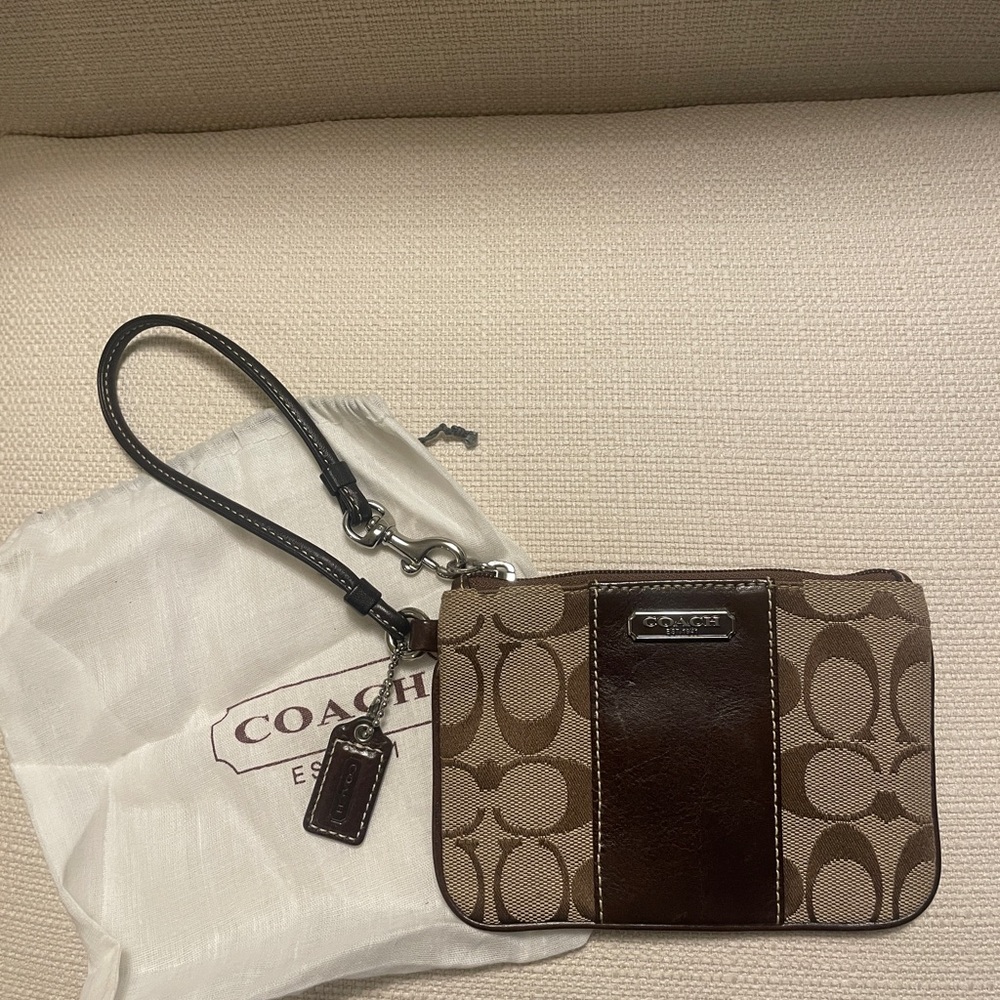 Coach Brown Wristlet with Purple Lining